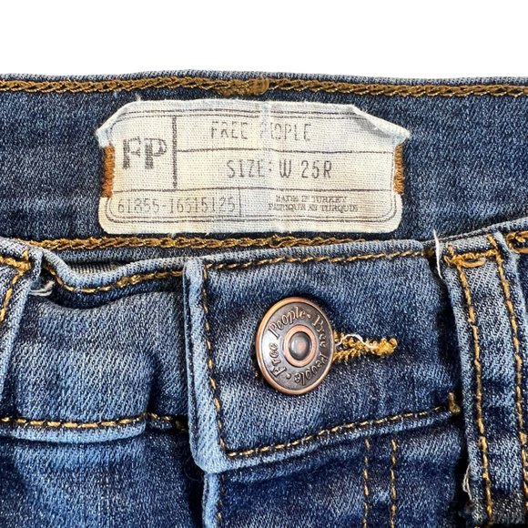 Free People Womens Size 25R Medium Wash Distressed Open Knee Skinny Jeans Denim - Picture 3 of 12